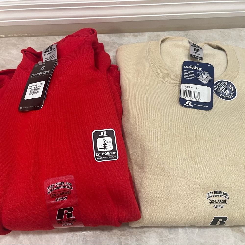 Russell Athletic Crewneck Sweaters Red and Cream